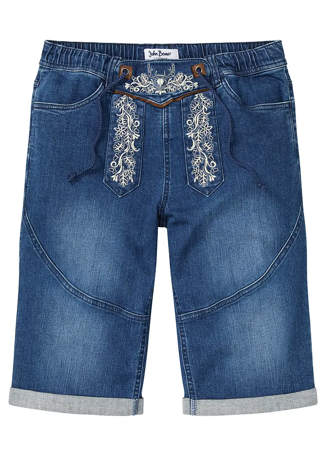Strečové džínsové bermudy s výšivkou, Regular Fit