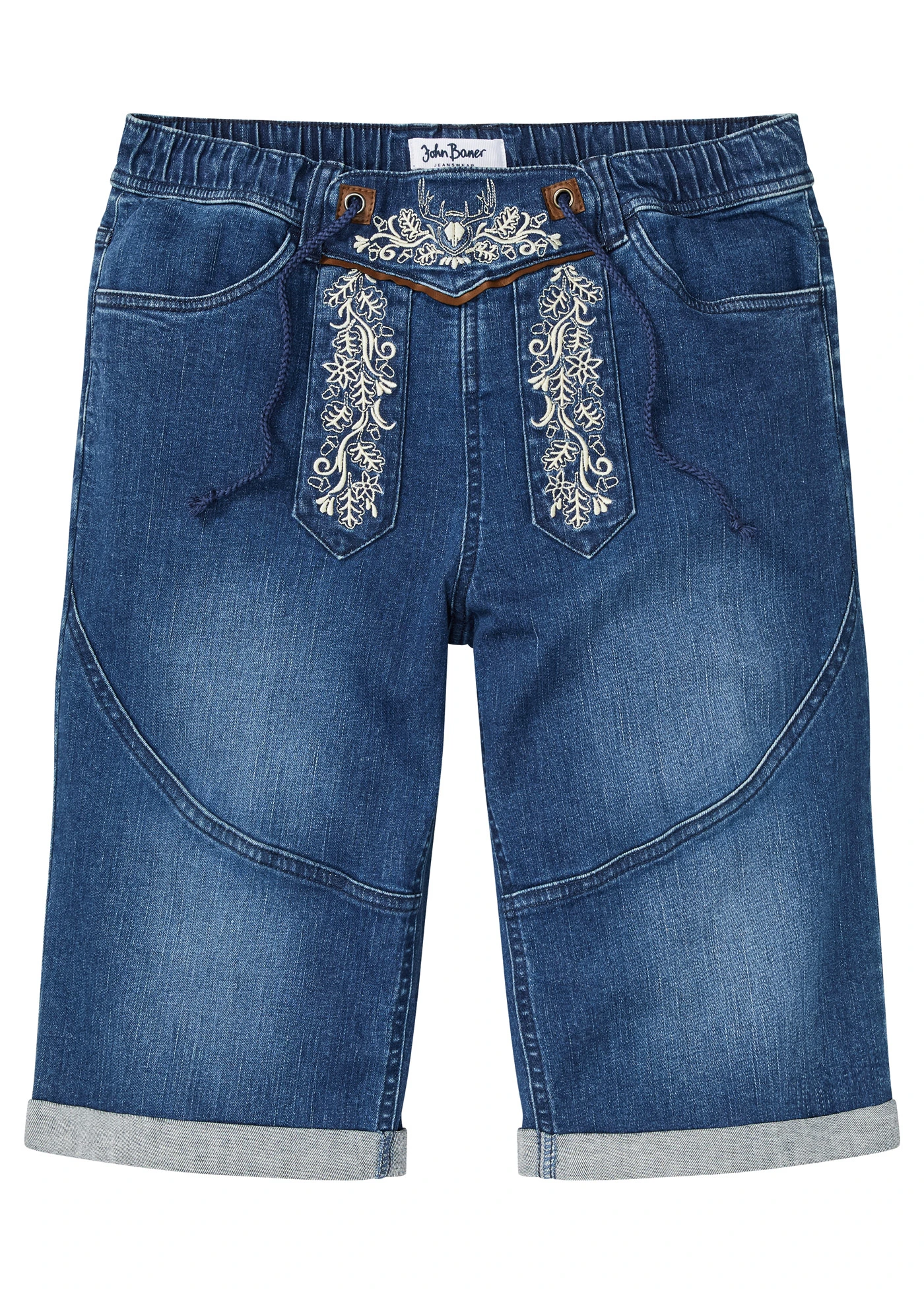 Stretch jeans bermuda met borduursel, regular fit • blue stone • bonprix online shop