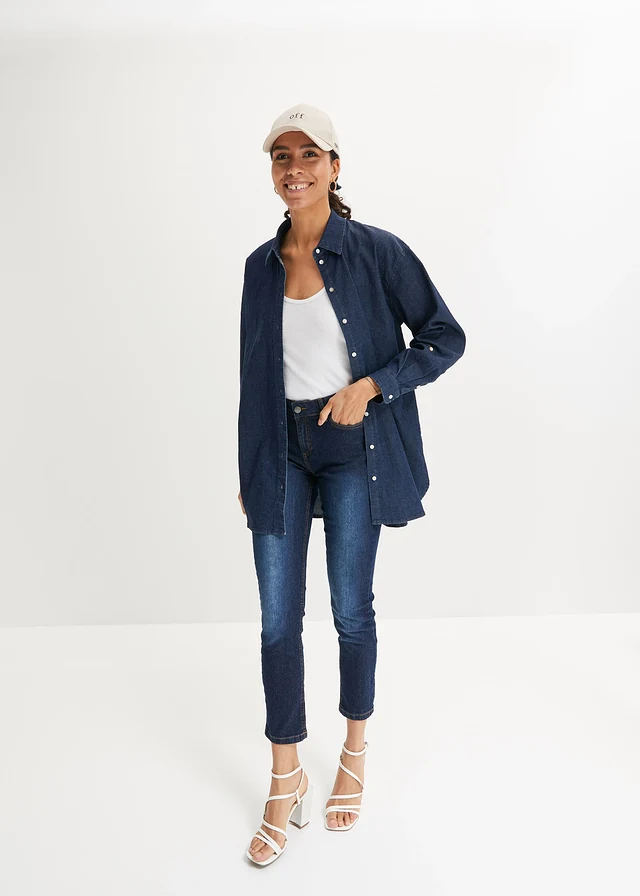 Jean slim taille mi-haute, cropped, Couleur: bleu foncé used