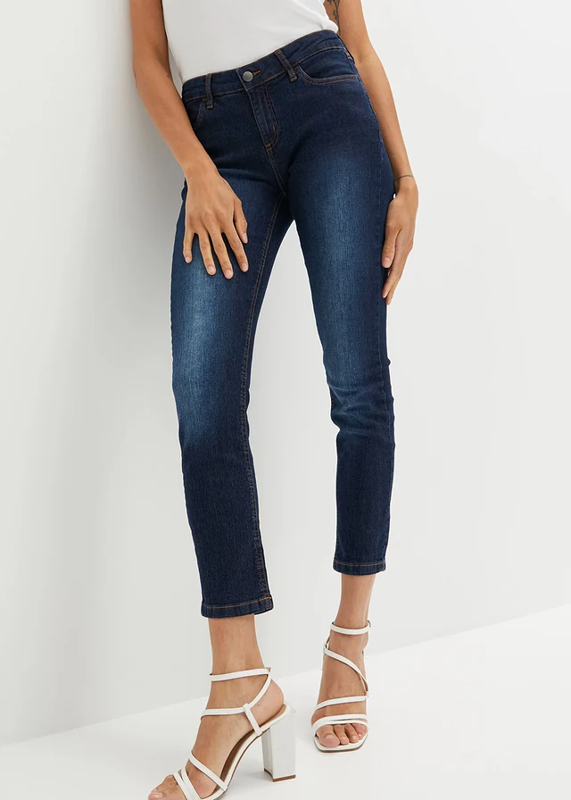 Jean slim taille mi-haute, cropped, Couleur: bleu foncé used