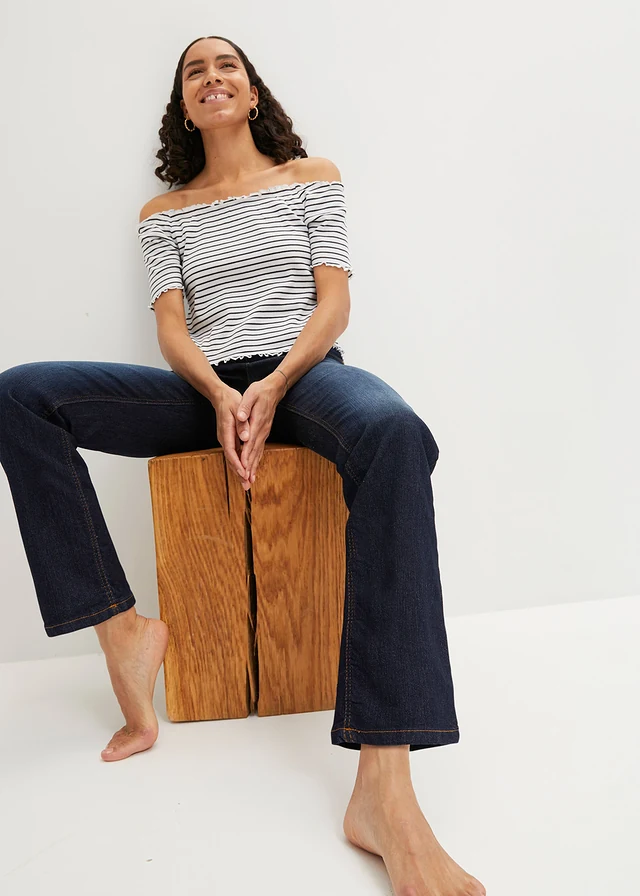 Straight jeans mid waist, stretch, Kleur: donkerblauw denim used