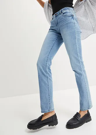 Stretch jeans mid waist, straight, Kleur: lichtblauw used