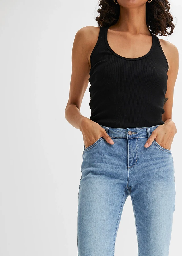 Jean droit taille mi-haute, extensible • bleu clair used • product-page.page-title-suffix