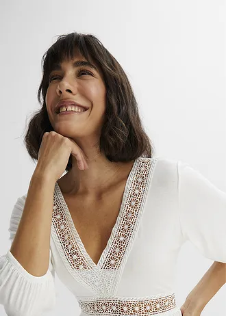 Tuniekjurk met kant van soepele viscose • wit • bonprix online shop