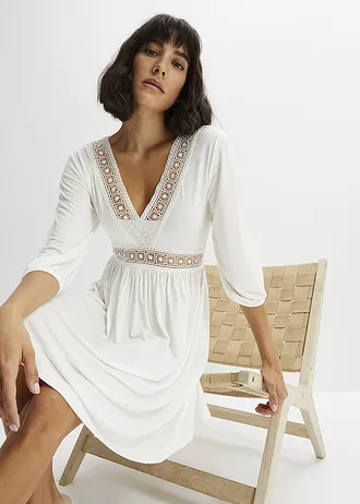 Tuniekjurk met kant van soepele viscose • wit • bonprix online shop