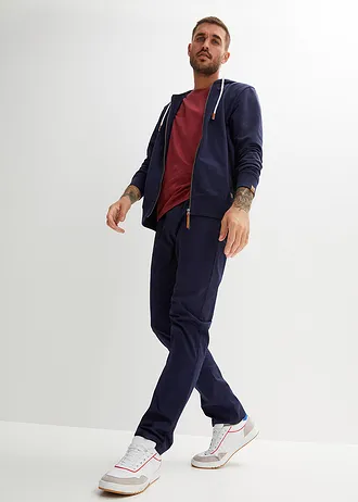 Sweatvest met een capuchon en imitatieleleren details • donkerblauw • bonprix online shop