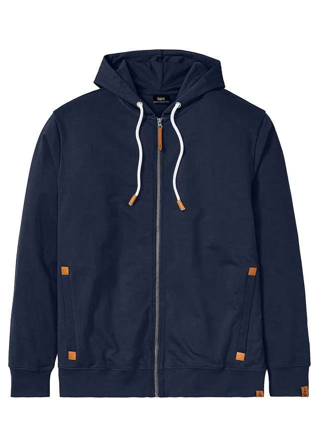 Sweat zippé à capuche et détails enduits, Couleur: bleu foncé