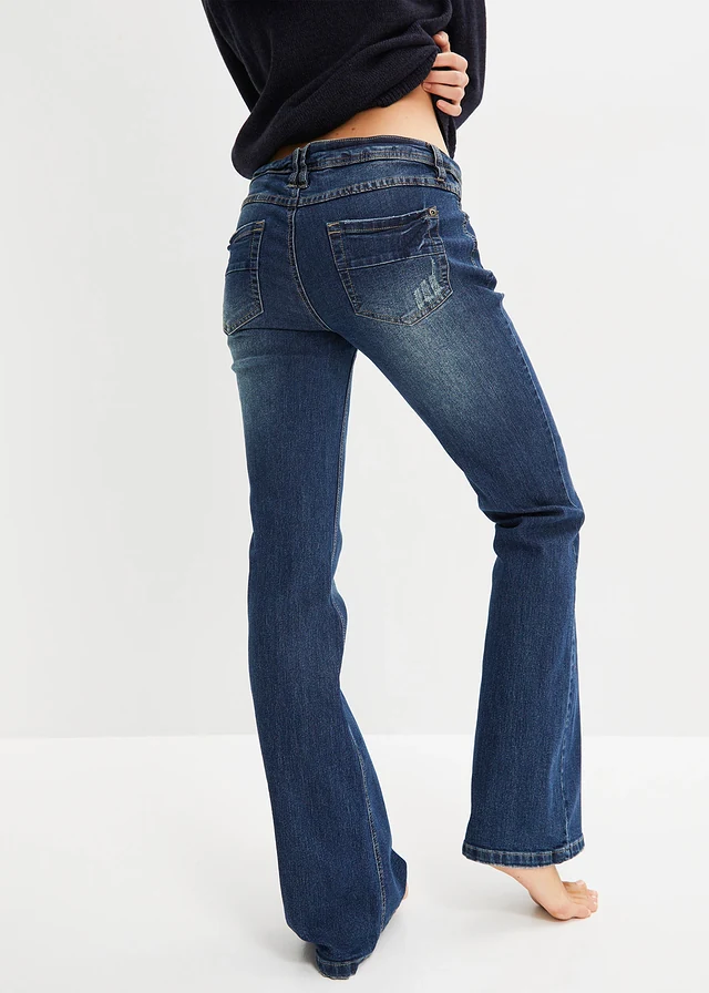 Flared stretch jeans low waist, Kleur: nachtblauw denim