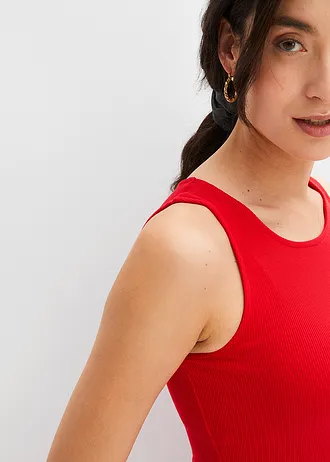 Top w prążek z czystej bawełny organicznej (2 szt.) • głęboki czerwony+szarobeżowy • sklep bonprix