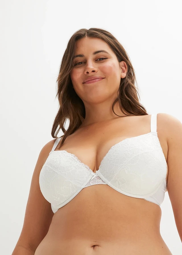 Lot de 3 soutiens-gorge push-up avec dentelle, Couleur: 2x blanc + 1x noir