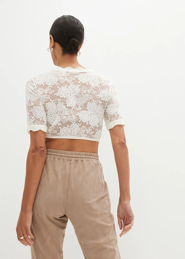 Blouse Dirndl en dentelle avec bouton, Couleur: blanc cassé