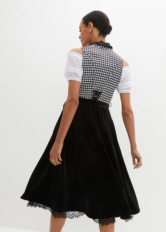 Dirndl met schort (2-dlg. set), Kleur: zwart-wolwit gedessineerd