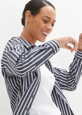 Overhemdblouse van katoen • donkerblauw gestreept • bonprix online shop