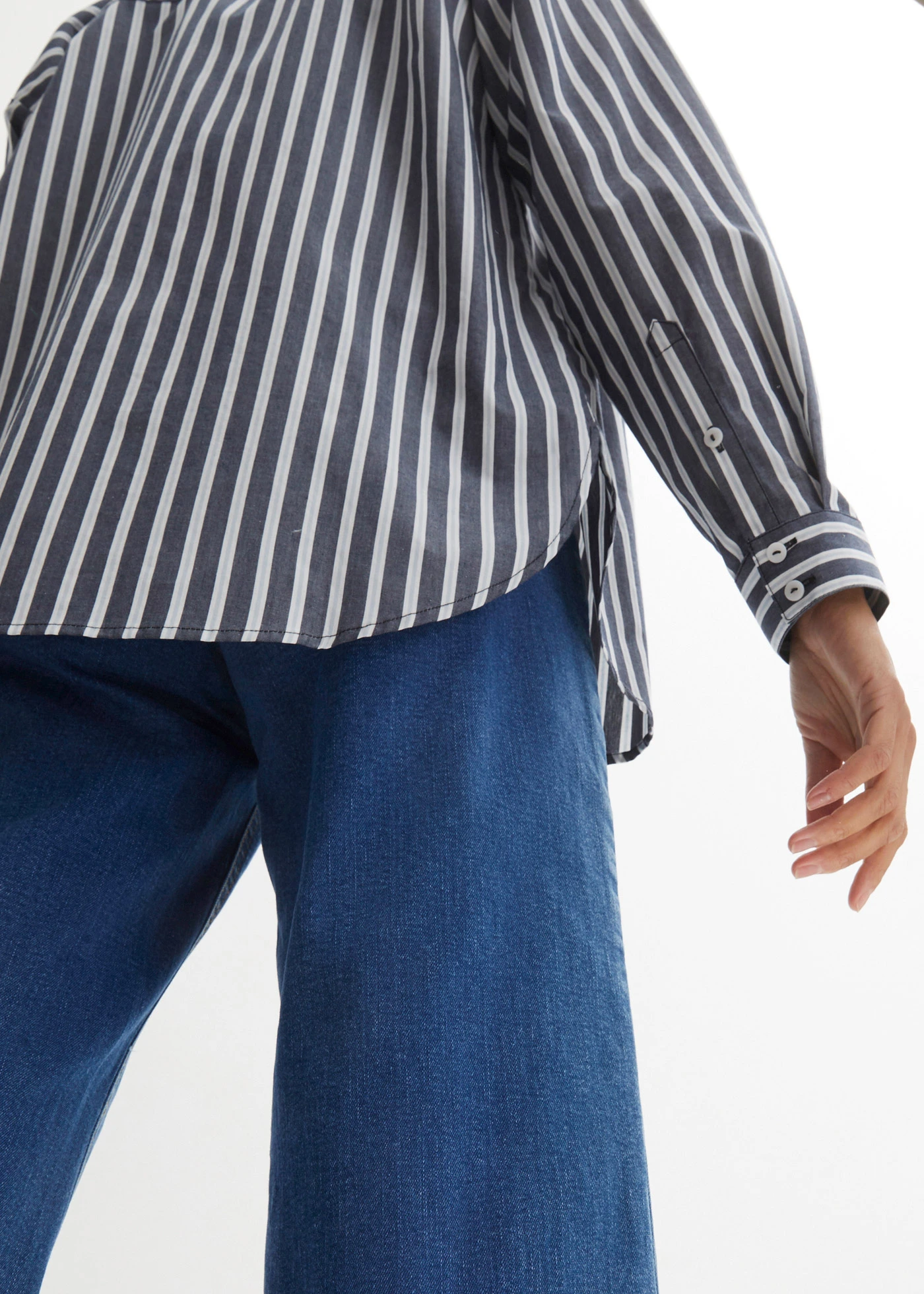 Overzised overhemdblouse van katoen • donkerblauw gestreept • bonprix online shop