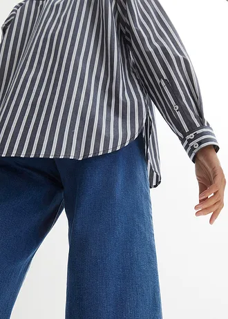 Košeľová blúzka z čistej bavlny, oversize • tmavomodrá pásikovaná • obchod bonprix