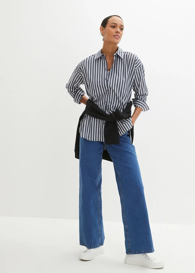 Overzised overhemdblouse van katoen • donkerblauw gestreept • product-page.page-title-suffix