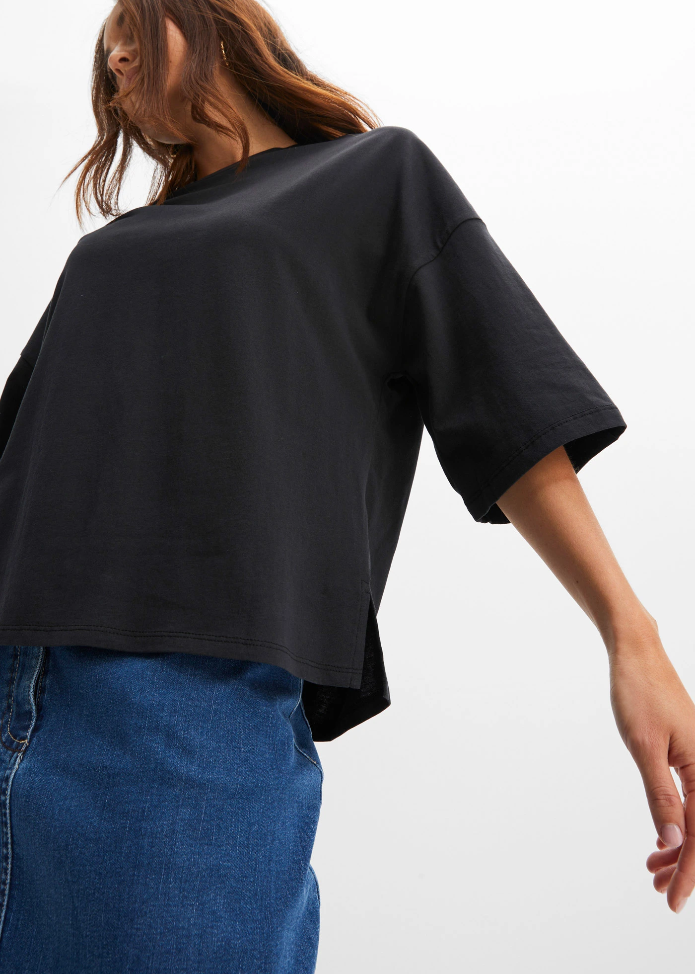 Katoenen oversized shirt, halflange mouw • zwart • bonprix online shop