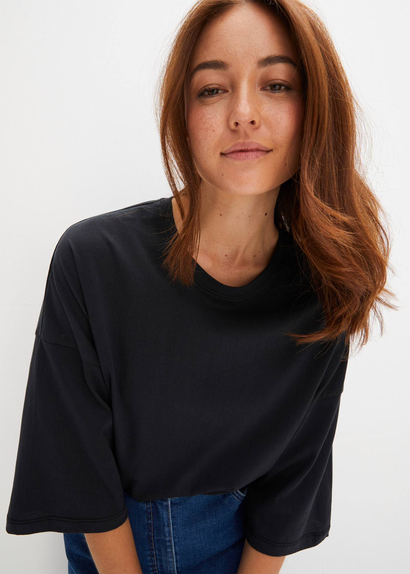 Katoenen oversized shirt, halflange mouw • zwart • bonprix online shop