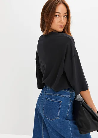 Katoenen oversized shirt, halflange mouw • zwart • bonprix online shop