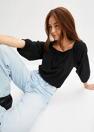 Shirtblouse van biologisch katoen, Kleur: zwart