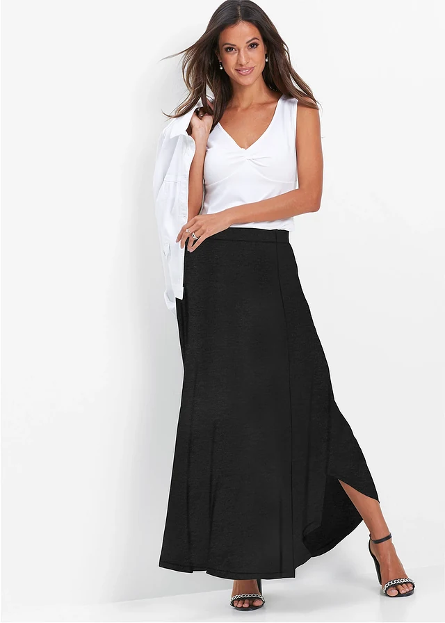 Jersey rok met viscose, Kleur: zwart