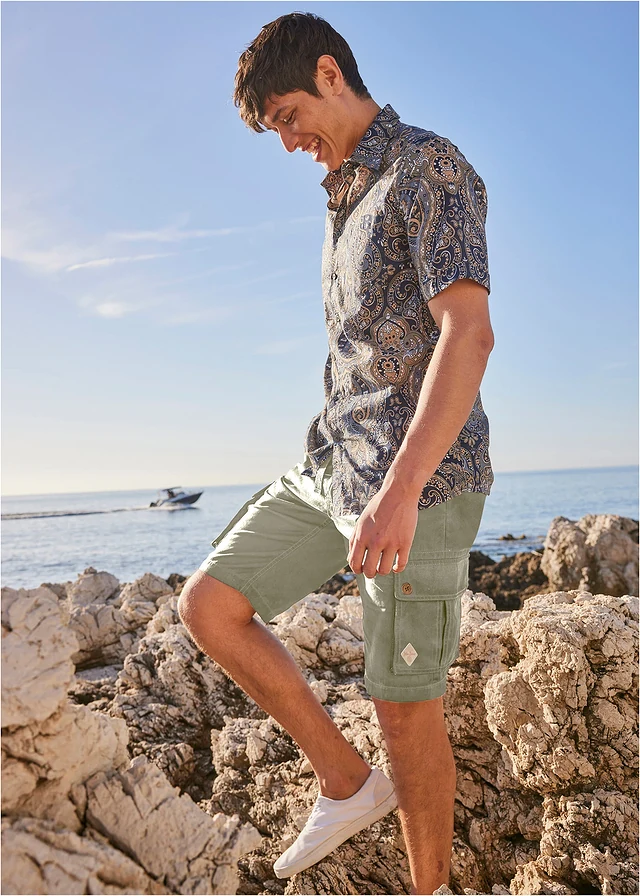 Overhemd van zomers materiaal met korte mouwen • donkerblauw paisley • product-page.page-title-suffix