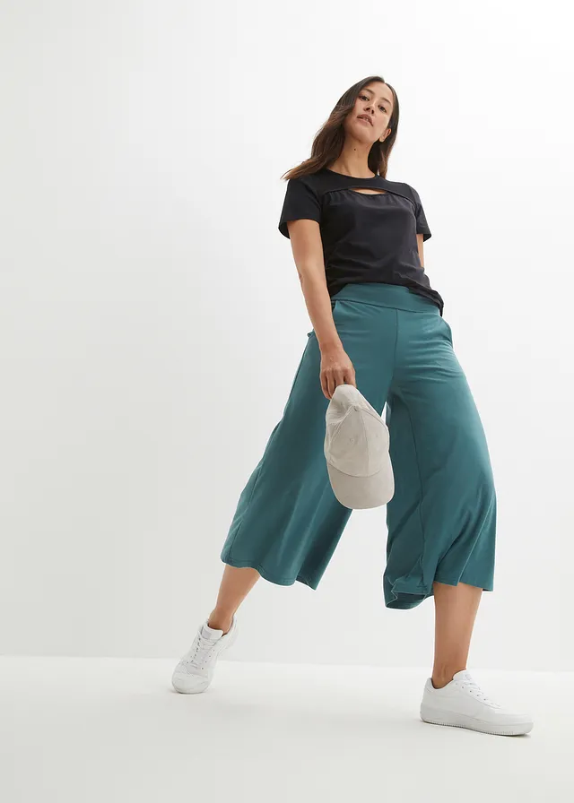 Jupe-culotte fluide et ample, Couleur: gris vert