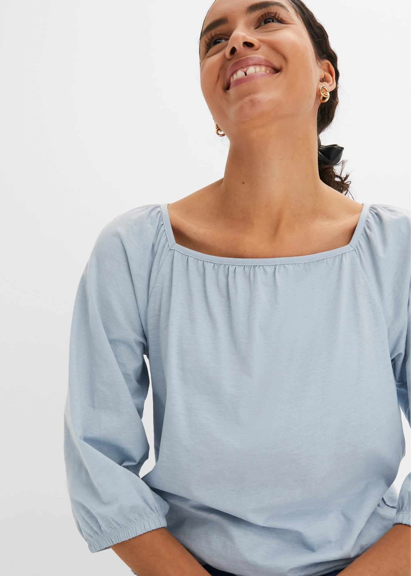 Shirtblouse van biologisch katoen • soft blauw • bonprix online shop