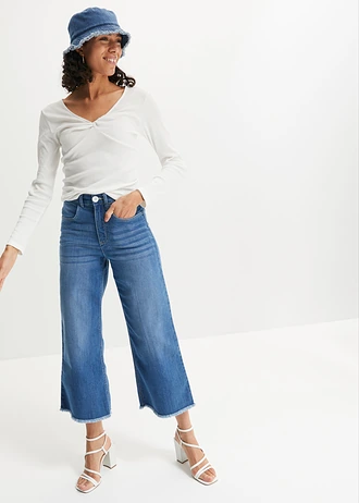 7/8 džíny, Wide Fit • modrý denim used • bonprix obchod