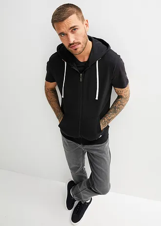 Vestă casual cu glugă din material moale cu bumbac • negru • magazin bonprix