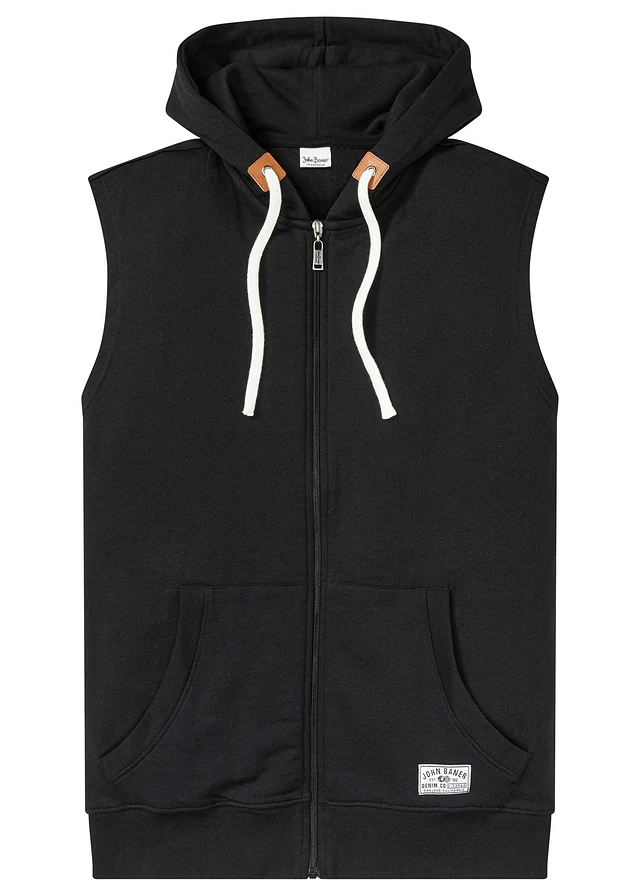 Sweat zippé à capuche sans manches, Couleur: noir