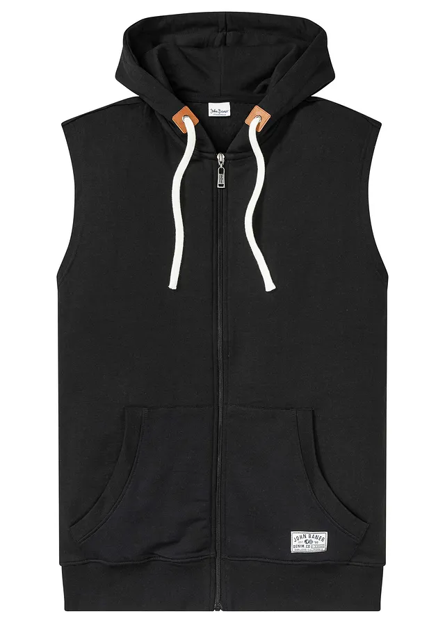 Vestă casual cu glugă din material moale cu bumbac • negru • magazin bonprix