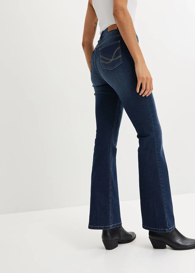 Flared jeans met high waist, Kleur: donkerblauw denim