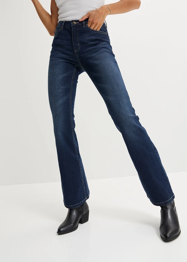 Flared jeans met high waist, Kleur: donkerblauw denim