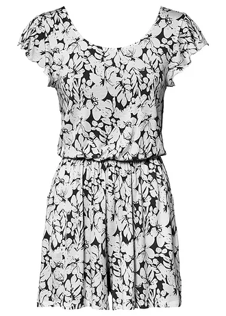 Salopetă scurtă din jerse • negru/ecru • magazin bonprix