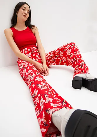 Žebrovaný top z čisté organické bavlny (2 ks v balení), barva: sytě červená+šedobéžová