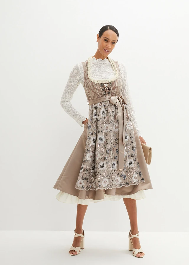 Blouse Dirndl en dentelle, manches longues, Couleur: blanc cassé