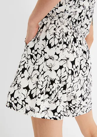 Rövid dzsörzé overál • fekete/gyapjúfehér • bonprix áruház