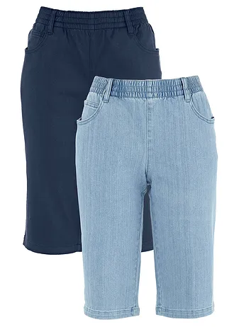 Stretchbermuda (set van 2) • donkerblauw+lichtblauw denim • bonprix online shop