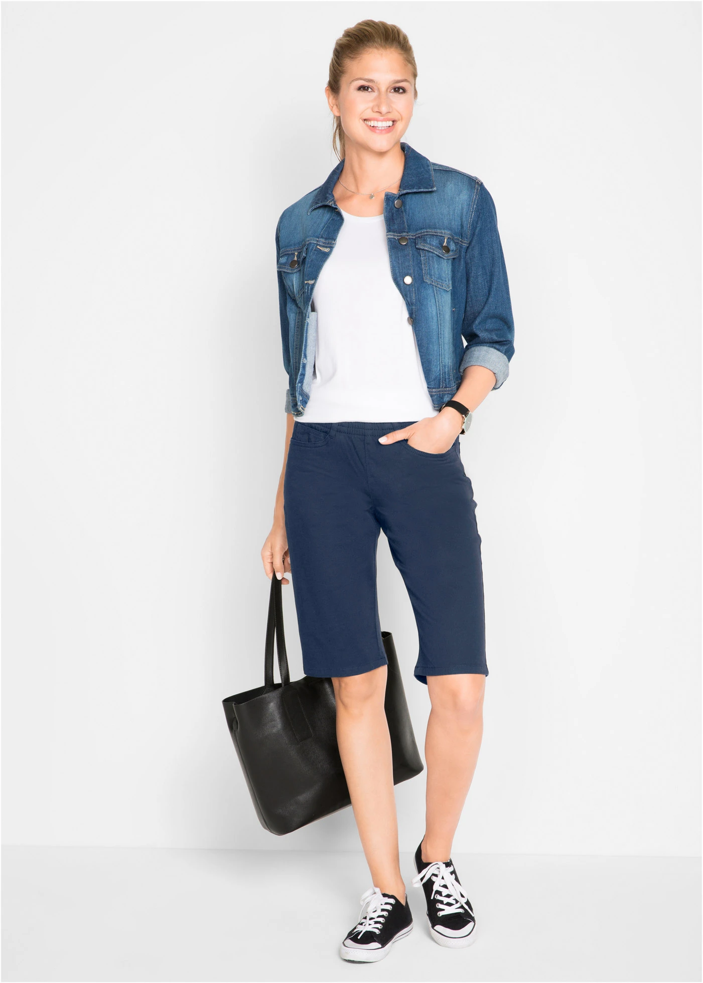 Stretchbermuda (set van 2) • donkerblauw+lichtblauw denim • bonprix online shop