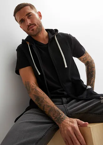 Sweat zippé à capuche sans manches • noir • Boutique bonprix