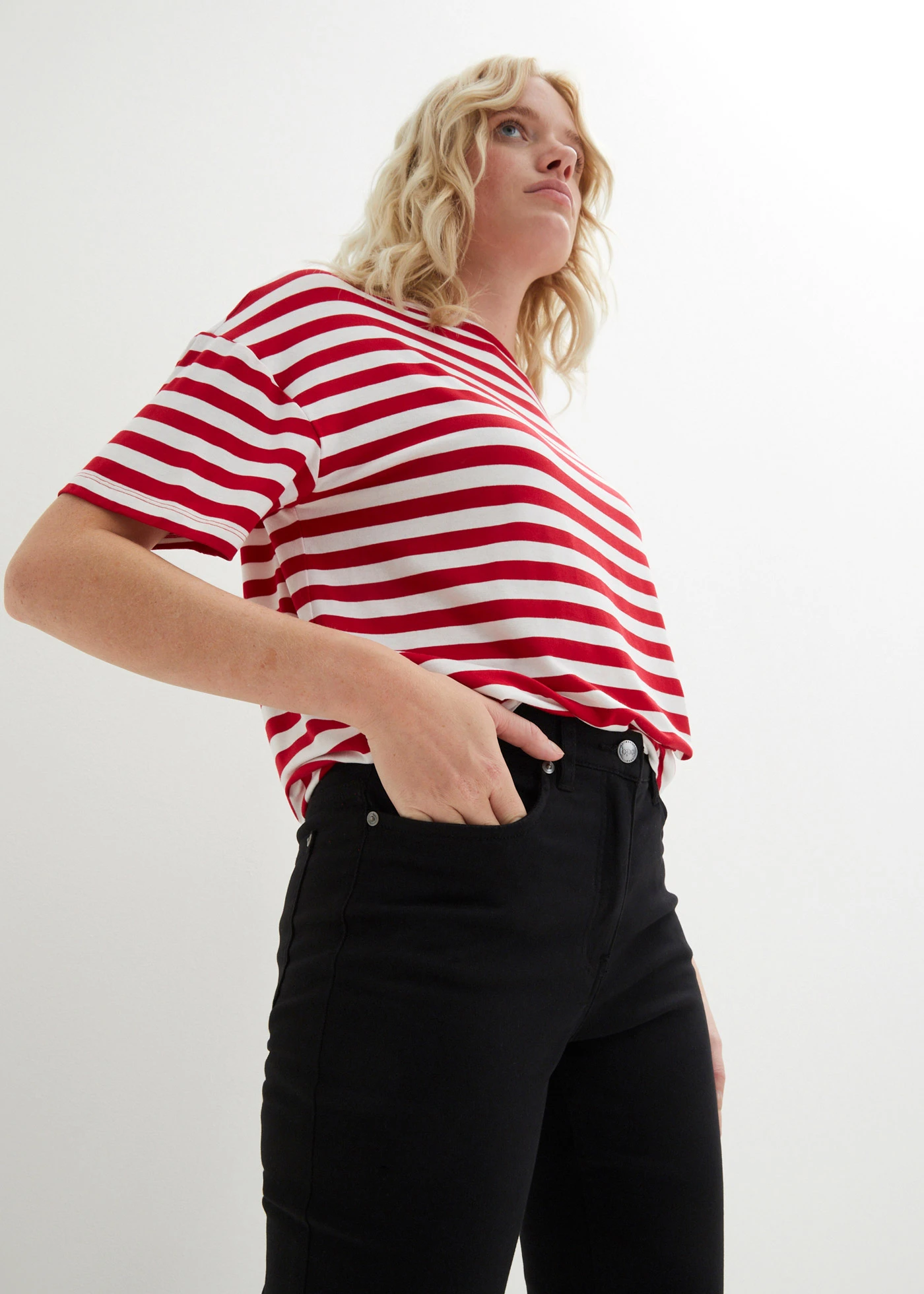 7/8 slim fit stretch broek, high waist • zwart • bonprix online shop