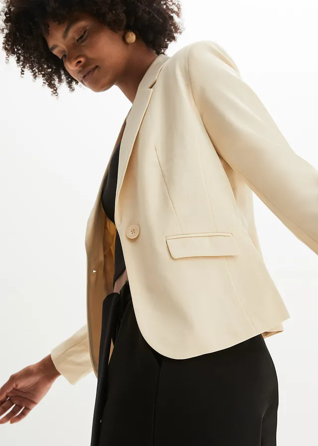 Korte blazer met klepzakken, Kleur: kiezelbeige