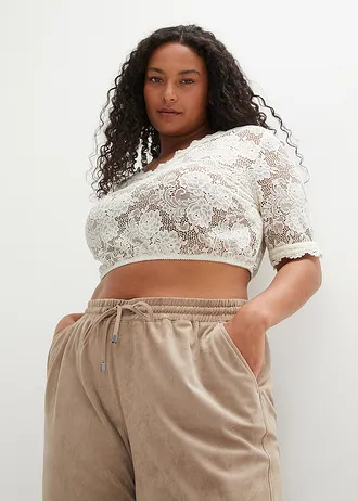 Krojová halenka s krajkou a knoflíkem, barva: přírodní bílá