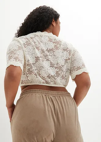 Krojová halenka s krajkou a knoflíkem, barva: přírodní bílá