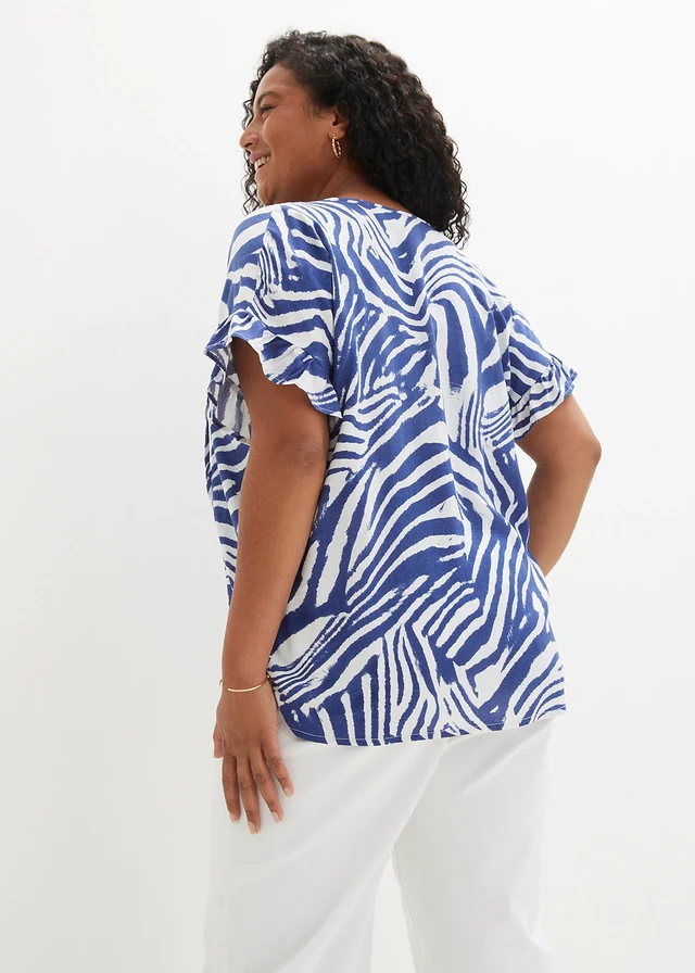 Losjes vallende tuniek van viscose, Kleur: zebraprint wit/edelsteenblauw