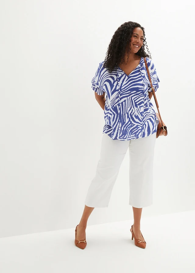 Losjes vallende tuniek van viscose, Kleur: zebraprint wit/edelsteenblauw