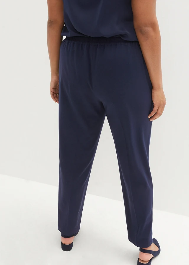 Pantalon taille élastiquée à pinces, Couleur: bleu foncé
