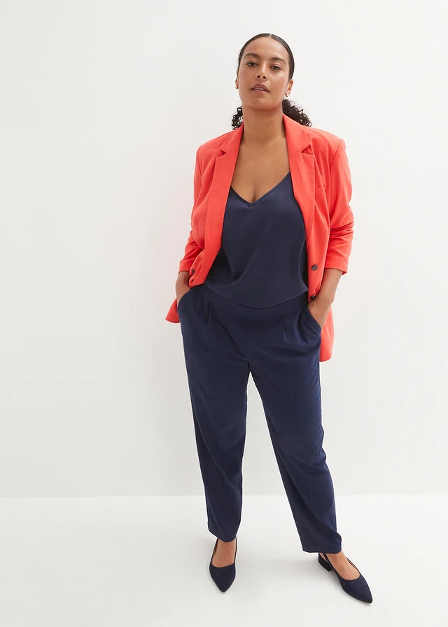 Pantalon taille élastiquée à pinces, Couleur: bleu foncé