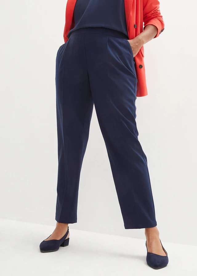 Pantalon taille élastiquée à pinces, Couleur: bleu foncé
